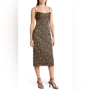 NWT WeWoreWhat Cowl Midi Slip Dress 2 Sunflower Daisy Black Satin Romantic Ditsy